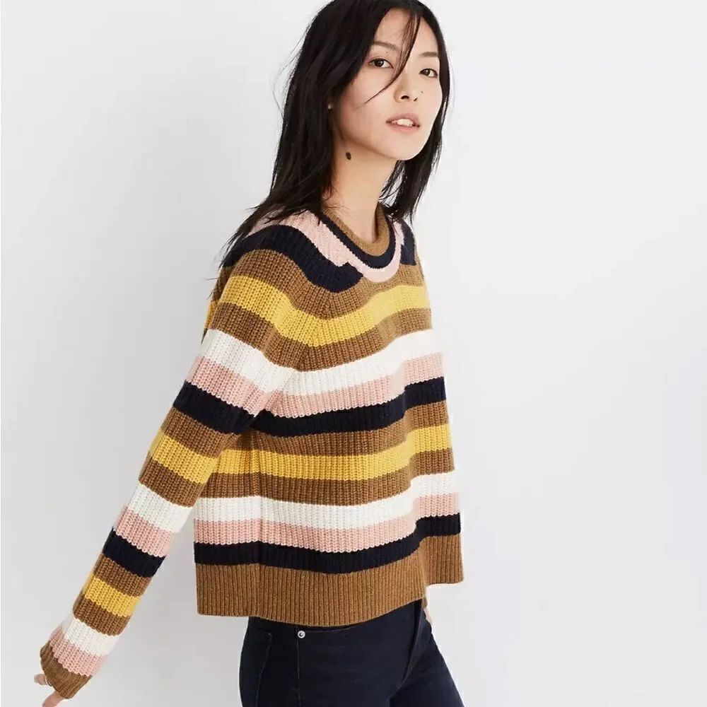 Madewell Striped Merino Wool Tilden Pullover Thick Knit Sweater